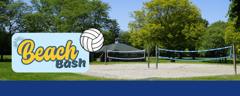 beach volleyball courts with the words Beach Bash