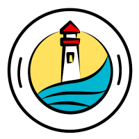 Icon for Explore Georgina - white circle with a Lighthouse and a wave