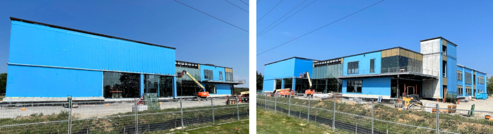 Two images of a building under construction