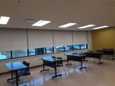 Meeting room with tables and chairs